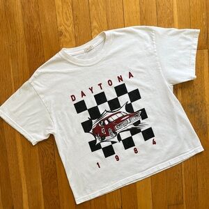John Galt Daytona 1984 Live to Ride Boxy Crewneck Crop T-Shirt Top Graphic Tee